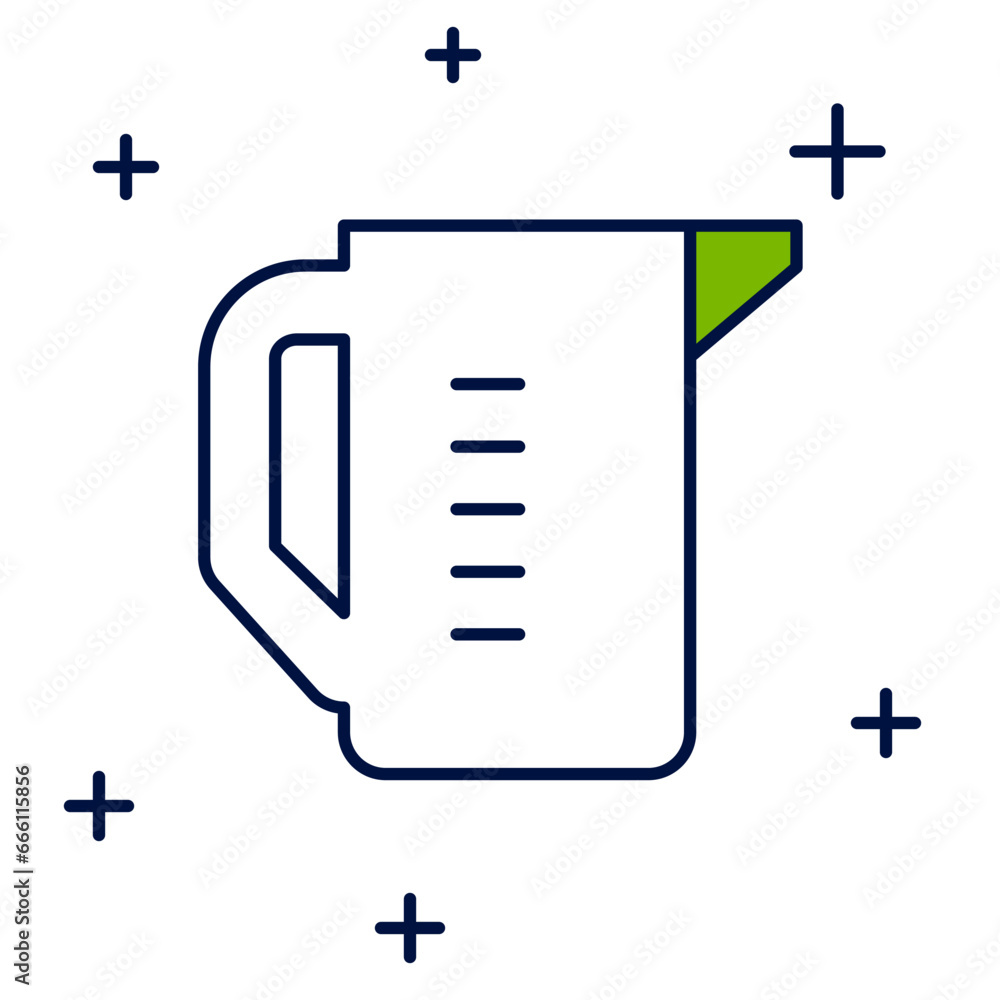 Filled outline Measuring cup to measure dry and liquid food icon isolated on white background. Plastic graduated beaker with handle. Vector Filled outline Measuring cup to measure dry and liquid food icon isolated on white background. Plastic graduated beaker with handle. Vector