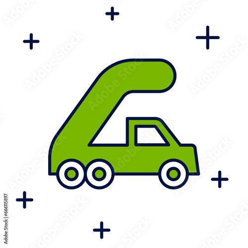 Filled outline Passenger ladder for plane boarding icon isolated on white background. Airport stair travel. Vector