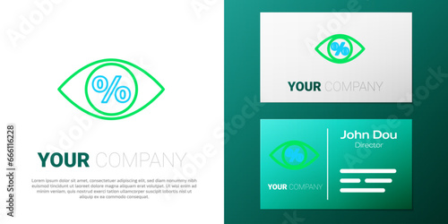 Line Eye with percent icon isolated on white background. Shopping tag sign. Special offer sign. Discount coupons symbol. Colorful outline concept. Vector