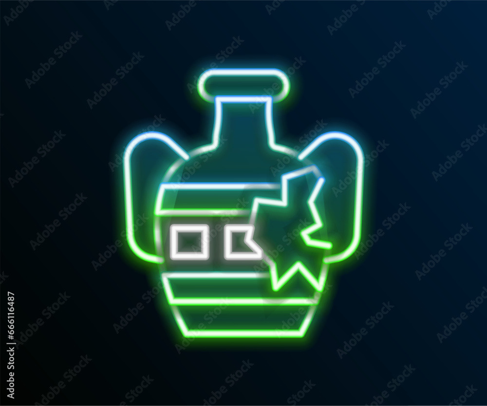Glowing neon line Broken ancient amphorae icon isolated on black background. Colorful outline concept. Vector Glowing neon line Broken ancient amphorae icon isolated on black background. Colorful outline concept. Vector