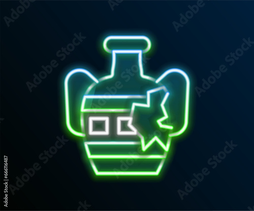 Glowing neon line Broken ancient amphorae icon isolated on black background. Colorful outline concept. Vector