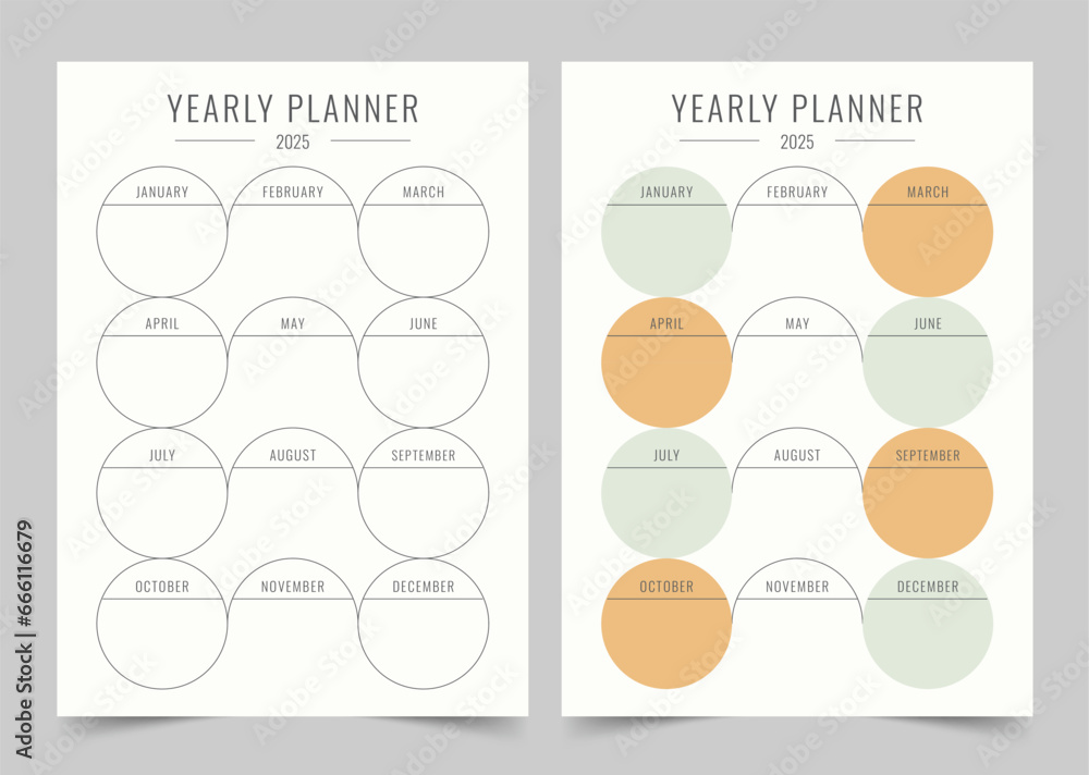 Yearly Planner Template, Modern Planner Template Set, Vector Planner