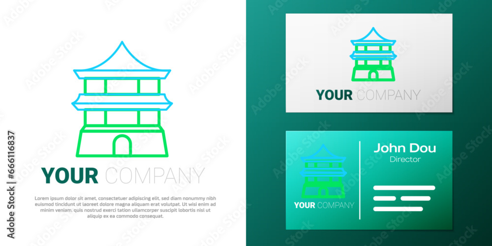Line Traditional chinese house icon isolated on white background. Colorful outline concept. Vector