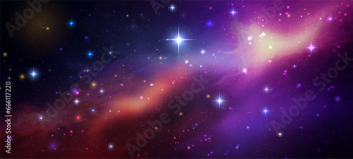 Fototapeta Naklejka Na Ścianę i Meble -  Space vector background with realistic nebula and shining stars. Magic colorful galaxy with stardust