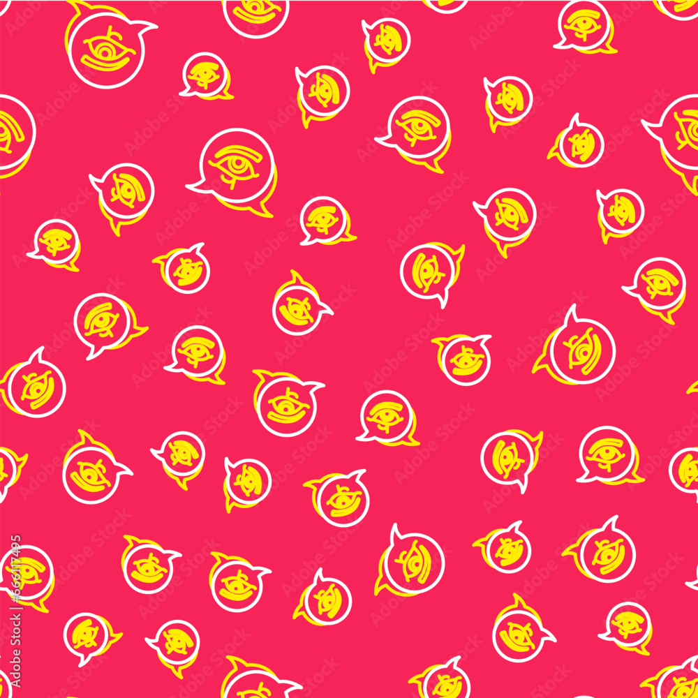 Line Eye of Horus icon isolated seamless pattern on red background. Ancient Egyptian goddess Wedjet symbol of protection, royal power and good health. Vector Line Eye of Horus icon isolated seamless pattern on red background. Ancient Egyptian goddess Wedjet symbol of protection, royal power and good health. Vector