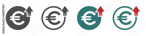 Euro price increase vector icons set. Cost increase vector concepts set