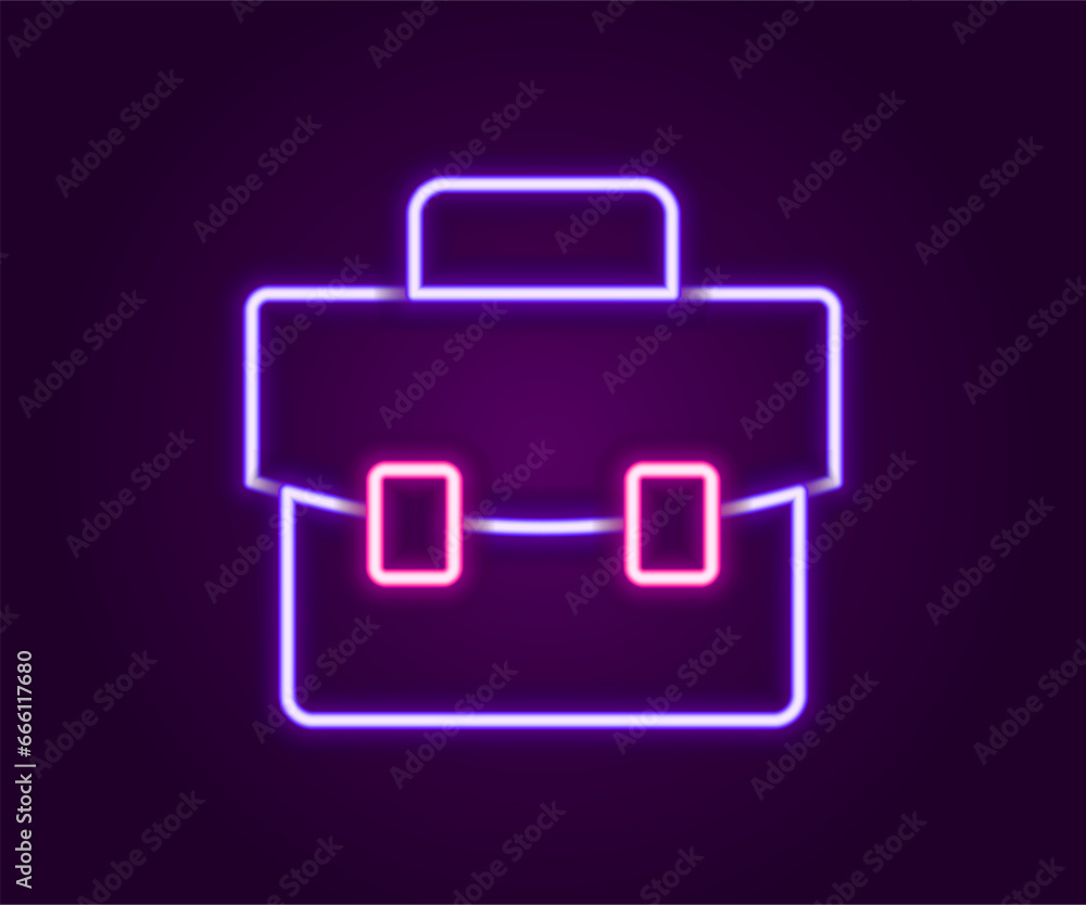 Glowing neon line Briefcase icon isolated on black background. Business case sign. Business portfolio. Colorful outline concept. Vector Glowing neon line Briefcase icon isolated on black background. Business case sign. Business portfolio. Colorful outline concept. Vector