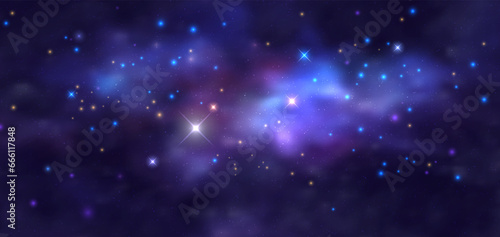 Space vector background with realistic nebula and shining stars. Magic colorful galaxy with stardust