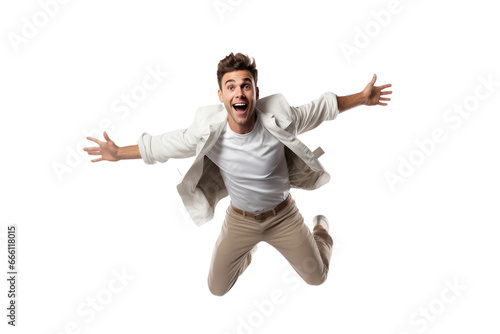 Man Jumping in the Air, Isolated on Transparent Background. Generative Ai