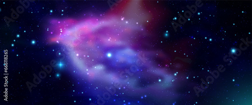 Space vector background with realistic nebula and shining stars. Magic colorful galaxy with stardust