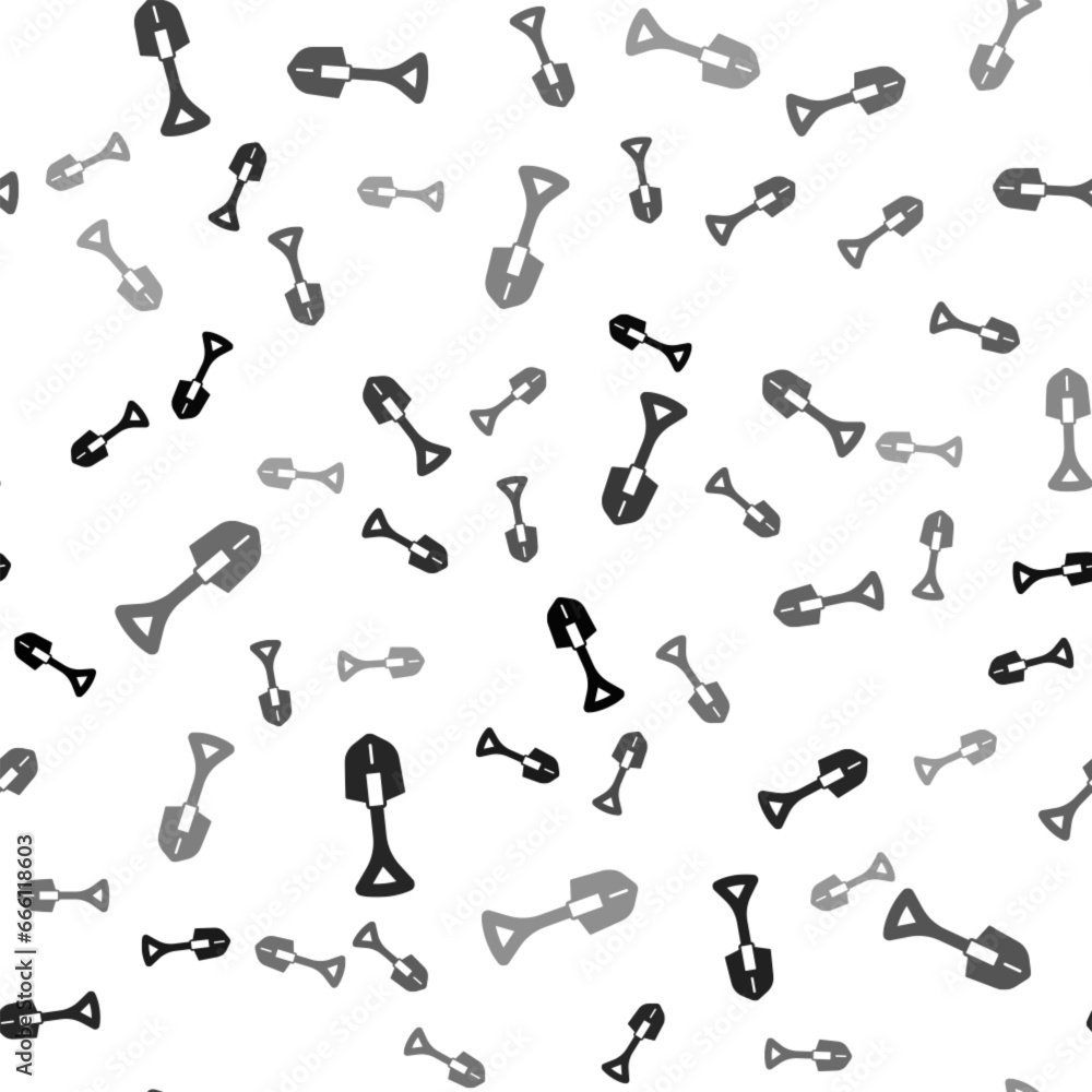 Black Shovel icon isolated seamless pattern on white background. Gardening tool. Tool for horticulture, agriculture, farming. Vector Black Shovel icon isolated seamless pattern on white background. Gardening tool. Tool for horticulture, agriculture, farming. Vector