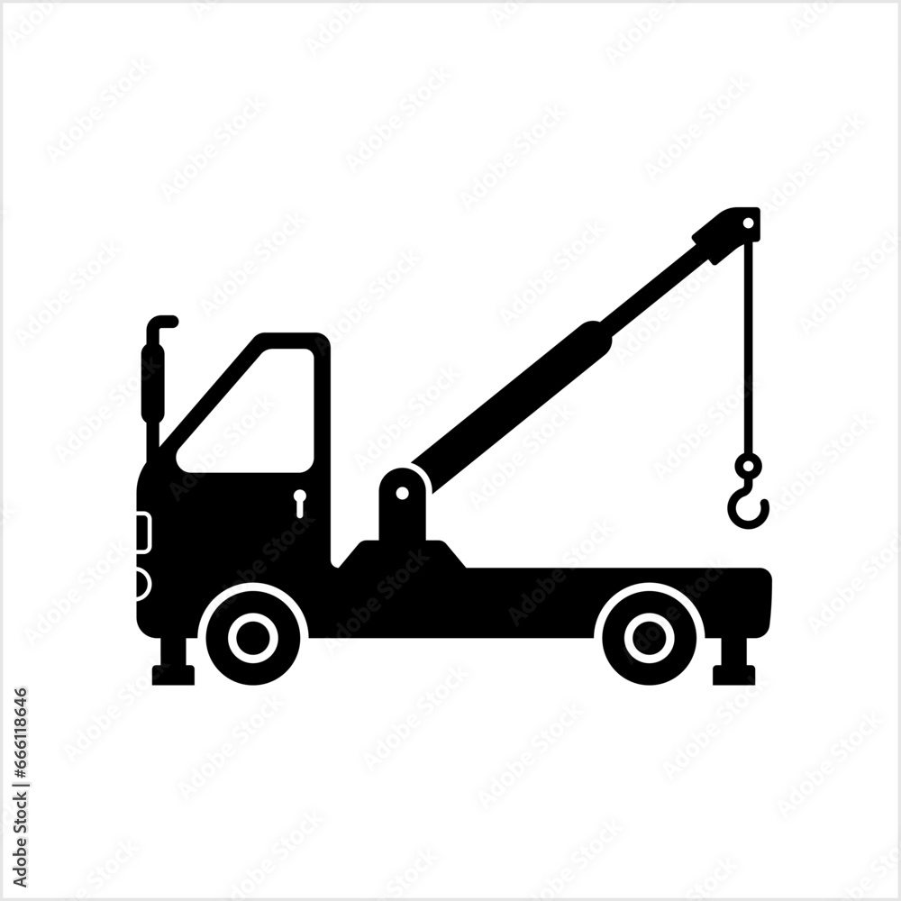 Naklejka premium Crane Truck Icon, Crane Mounted On Truck, Towing Service Truck
