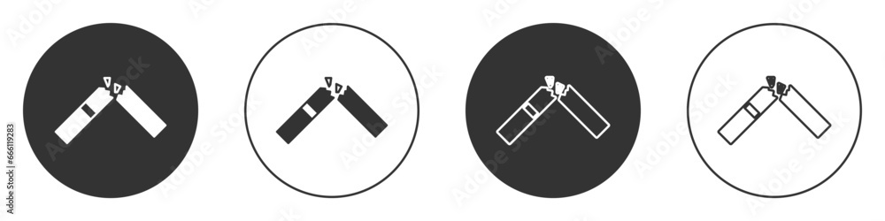 Black Broken cigarette icon isolated on white background. Tobacco sign. Smoking symbol. Circle button. Vector Black Broken cigarette icon isolated on white background. Tobacco sign. Smoking symbol. Circle button. Vector