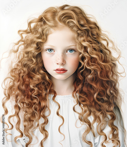 Cute girl portrait in Sepia .Curly Elegance