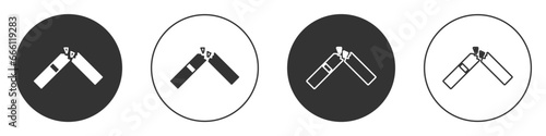 Black Broken cigarette icon isolated on white background. Tobacco sign. Smoking symbol. Circle button. Vector
