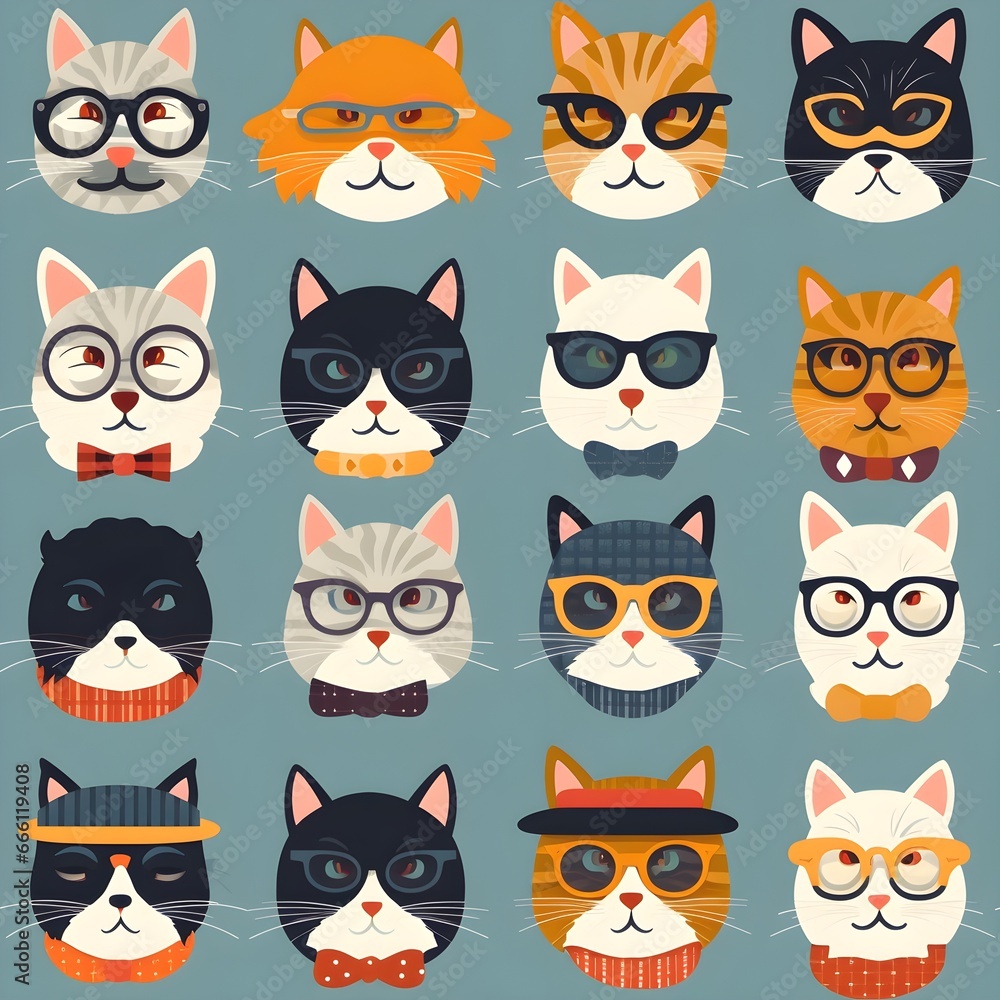 Seamless pattern with hipster cute cats Seamless pattern with hipster cute cats