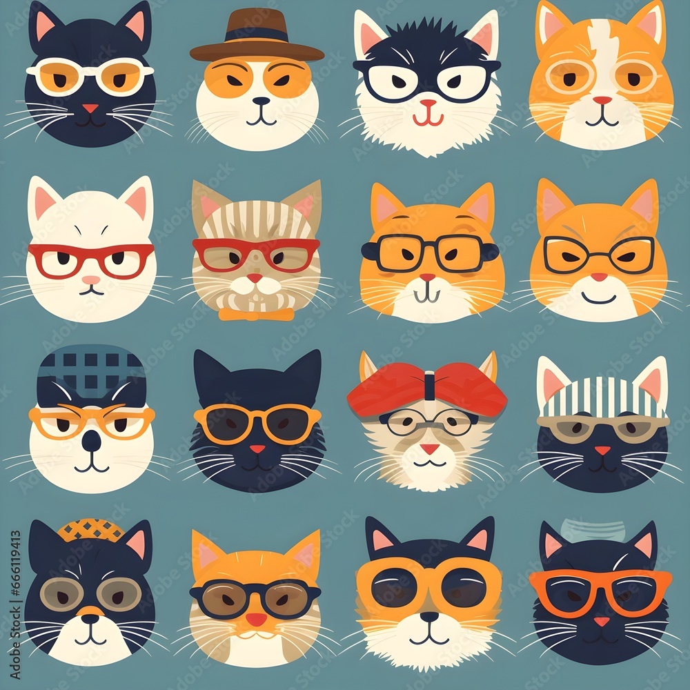 Seamless pattern with hipster cute cats Seamless pattern with hipster cute cats