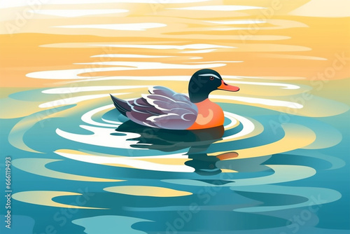 cartoon style of a duck swimming photo