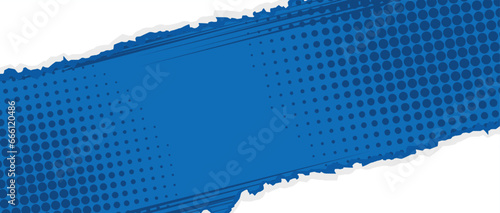 Blue Pop art comic background with torn paper effect and dot halftone. Cartoon Vector Illustration 