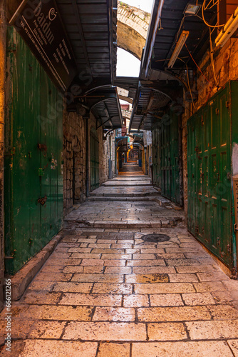 JERUSALEM, ISRAEL JANUARY 12, 2023: Historic street in Jerusalem, Israel
