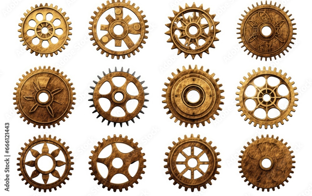 Cogwheels and gears are isolated on white background. Yellow Machine gear, Cogwheels and gears are isolated on white background. Yellow Machine gear,