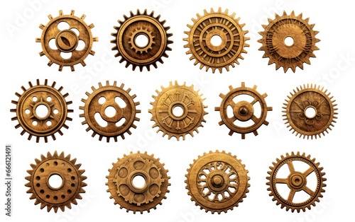 Cogwheels and gears are isolated on white background. Yellow Machine gear,