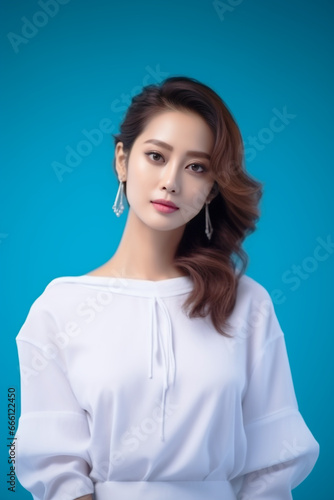 Young beautiful Asian girl wearing a white dress, cute, innocent and attractive looks, generative ai.