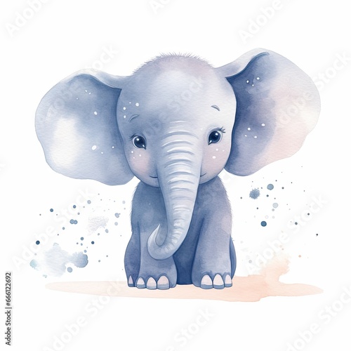 A cartoon elephant sitting on the ground with big ears