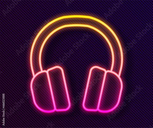 Glowing neon line Headphones icon isolated on black background. Earphones. Concept for listening to music, service, communication and operator. Vector