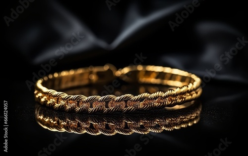 a gold bracelet with diamonds on a black background photo