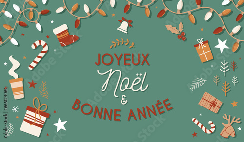 Bannière - Joyeux Noël et bonne année - Éléments vectoriels festifs éditables autour des fêtes de fin d'année - Illustrations et titres décoratifs élégants pour les vacances d'hiver - Vœux et souhait 