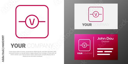 Logotype line Voltmeter electronic component icon isolated on white background. Electricity physics scheme for education. Logo design template element. Vector