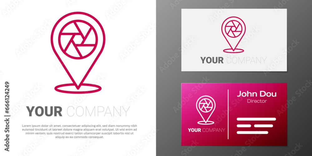 Fototapeta premium Logotype line Camera shutter icon isolated on white background. Logo design template element. Vector