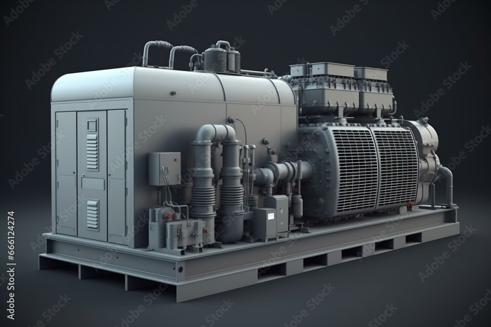 3D illustration of isolated grey power generator. Generative AI