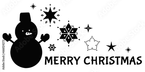 雪だるまのクリスマスイラスト　黒色