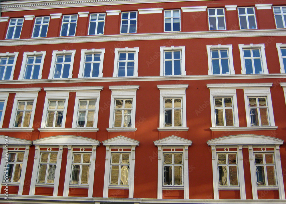 beautiful old terracotta colored house with white windows in Copenhagen beautiful old terracotta colored house with white windows in Copenhagen