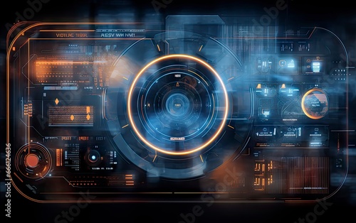 Futuristic user interface with HUD elements. 3D abstract technology background