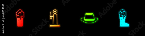Set Glass of beer, Beer tap, Oktoberfest hat and Boot glass icon. Vector