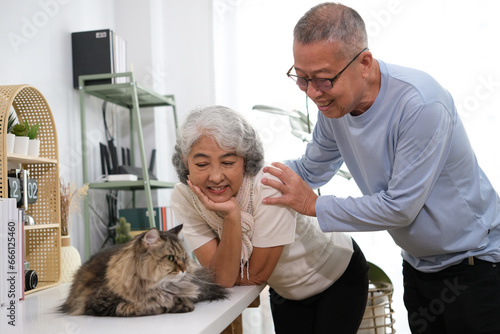 Photography Cheerful senior couple with their cat