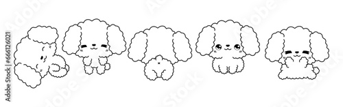 Set of Vector Cartoon Dog Coloring Page. Collection of Kawaii Isolated Poodle Dog Outline for Stickers, Baby Shower, Coloring Book, Prints for Clothes