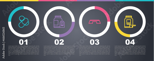 Set line Sports nutrition, , Step platform and . Business infographic template. Vector