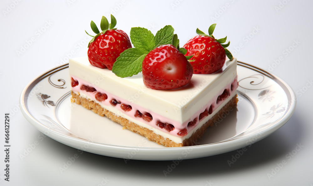 Delicious dessert, strawberry cheesecake on a white background. Delicious dessert, strawberry cheesecake on a white background.