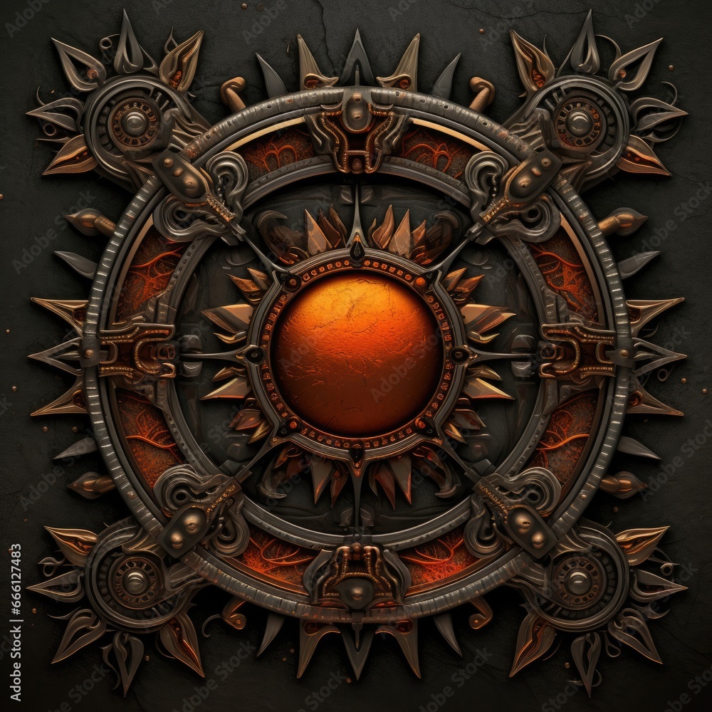 orange mystical cosmos compass planet tarot card constellation navigation zodiac illustration