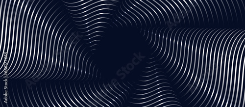 Abstract silver shiny cone lines on a dark background. Luxury background