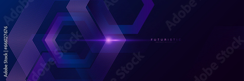 Trendy purple abstract glowing geometric hexagon lines background. Futuristic technology digital hi-tech concept banner. Vector illustration