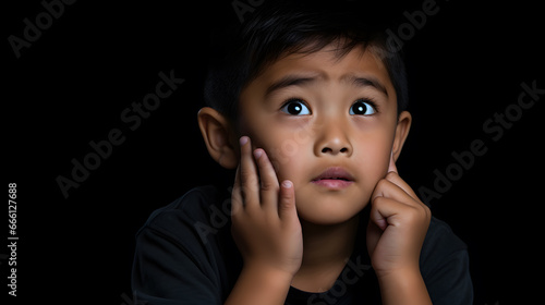 portrait of an asian kid thinking - emotional expression