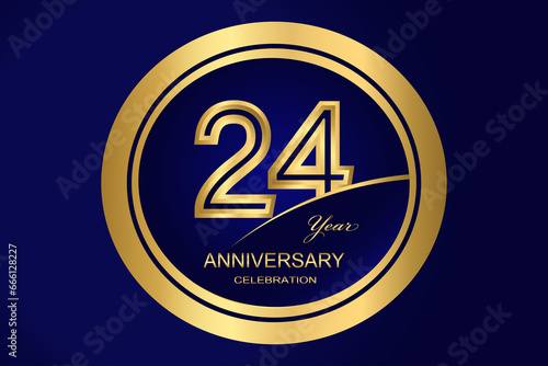 24 Year Anniversary Logo, Golden Color, Vector Template Design element for birthday, invitation, wedding, jubilee and greeting card illustration.