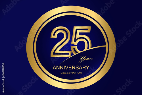 25 Year Anniversary Logo, Golden Color, Vector Template Design element for birthday, invitation, wedding, jubilee and greeting card illustration.