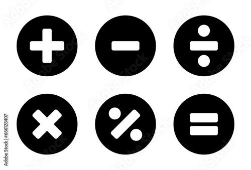 Basic mathematical symbols. Addition, subtraction, multiplication, division, and equality icon of mathematics