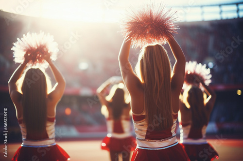 Cheerleading team in action, igniting excitement at the stadium